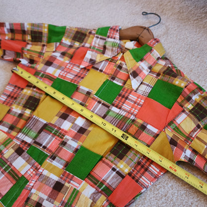 Vintage 70s Size XS Orange Yellow Green Patchwork Shorty Romper Playsuit Jumpsuit