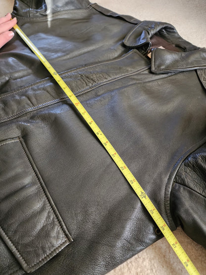 Vintage L.L. Bean 2X Tall Goatskin Leather Bomber Jacket Green/Brownish Aviator