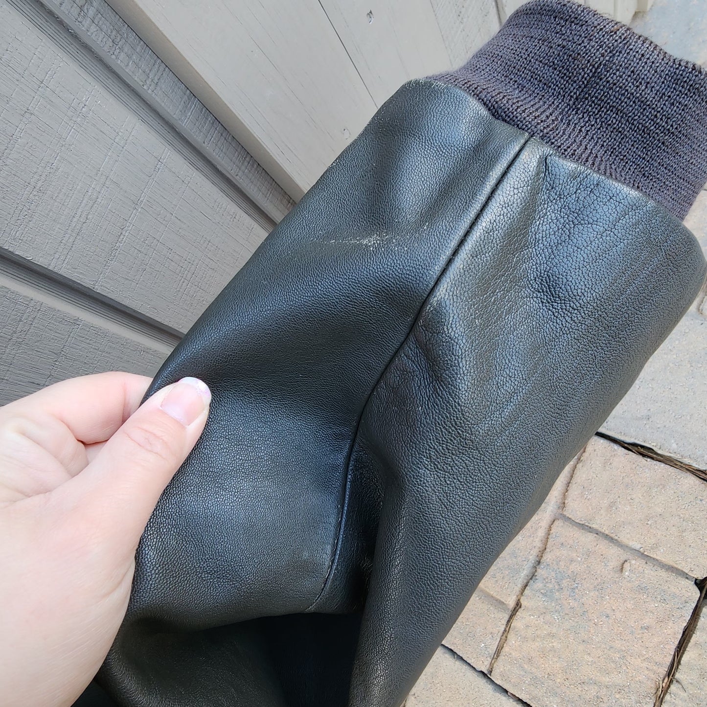 Vintage L.L. Bean 2X Tall Goatskin Leather Bomber Jacket Green/Brownish Aviator