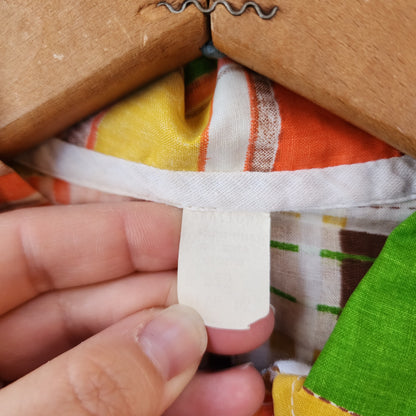 Vintage 70s Size XS Orange Yellow Green Patchwork Shorty Romper Playsuit Jumpsuit