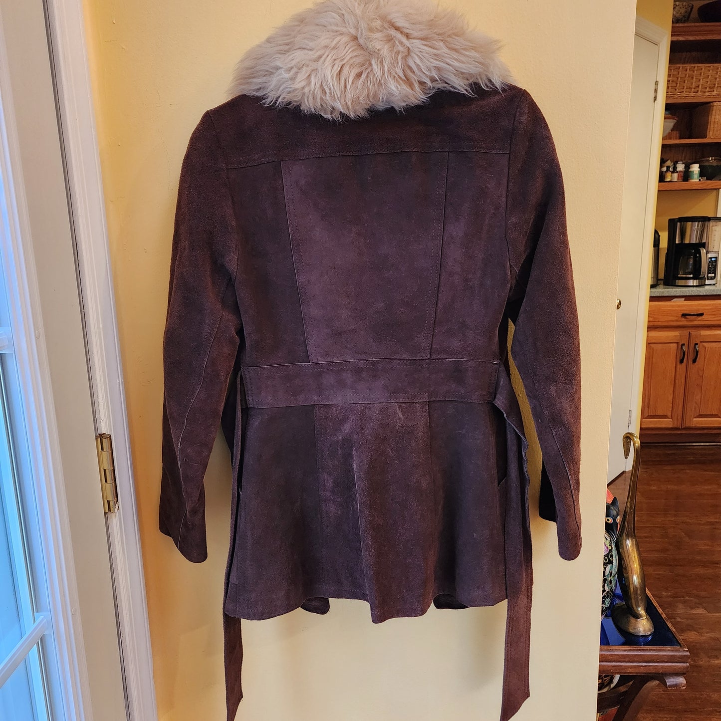 Vintage XS 1970s Pennylane Suede (Faux) Fur Jacket Coat Brown With Tan Fur