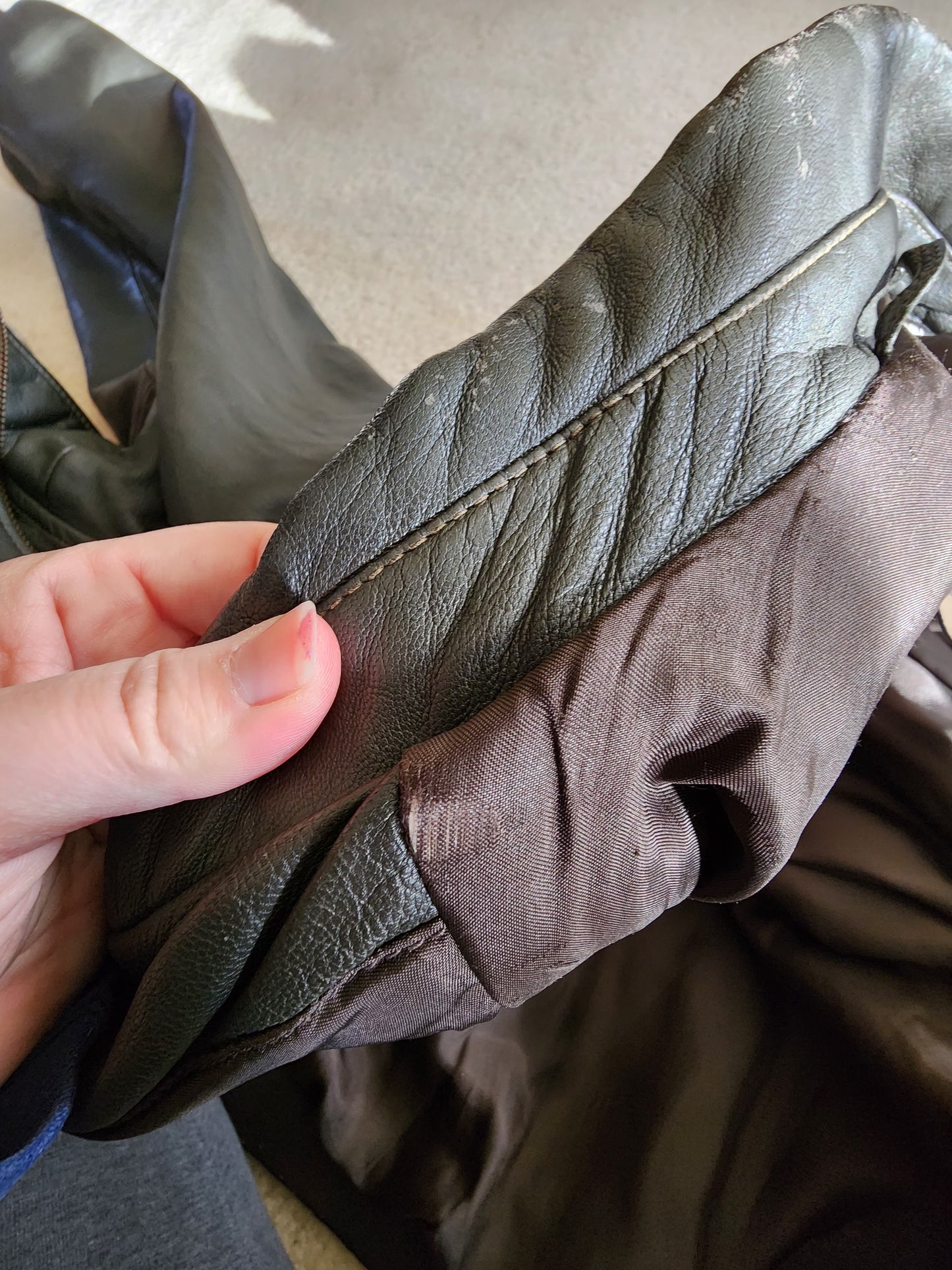 Vintage L.L. Bean 2X Tall Goatskin Leather Bomber Jacket Green/Brownish Aviator