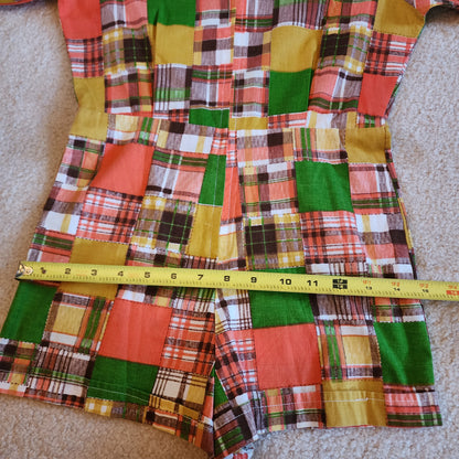 Vintage 70s Size XS Orange Yellow Green Patchwork Shorty Romper Playsuit Jumpsuit