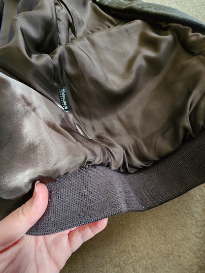 Vintage L.L. Bean 2X Tall Goatskin Leather Bomber Jacket Green/Brownish Aviator