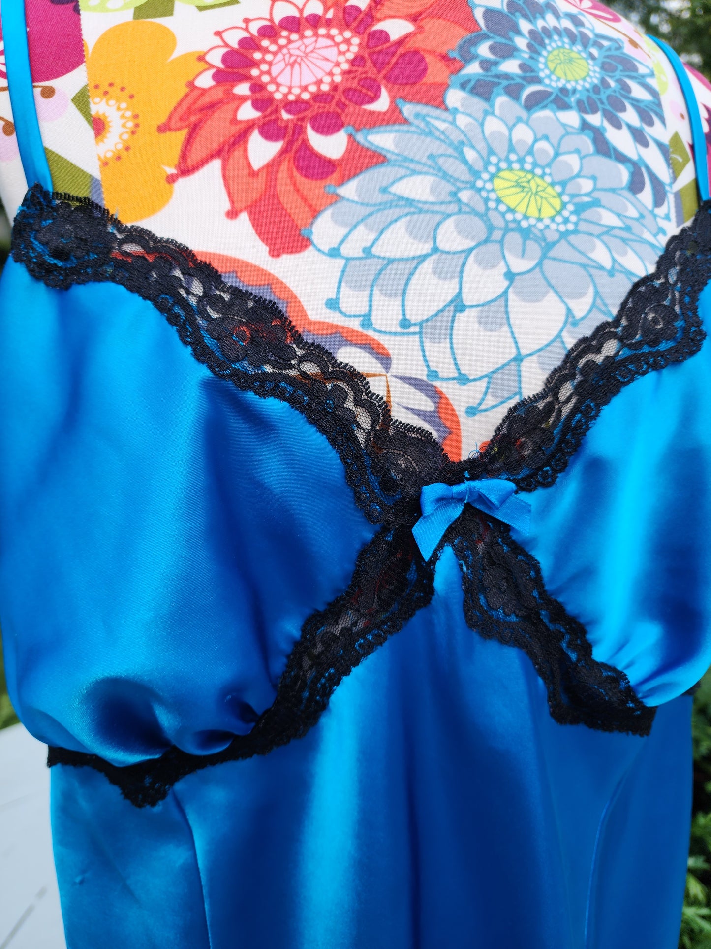 Size 18/20 Sexy Blue Satin Lingerie Dress With Black Lace
