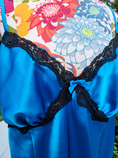 Size 18/20 Sexy Blue Satin Lingerie Dress With Black Lace