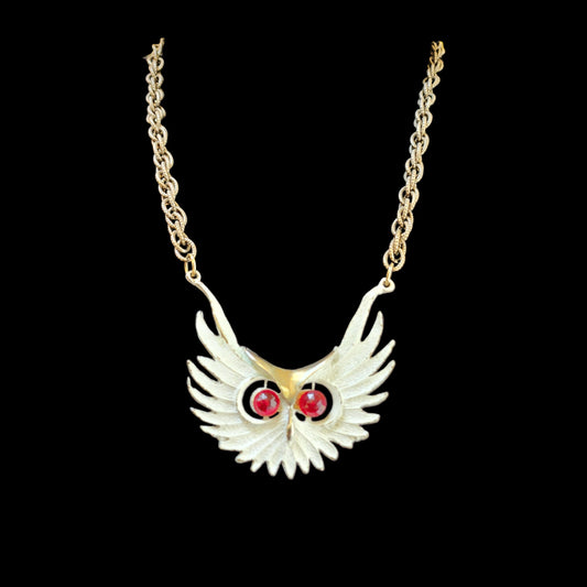 Vintage 1970s White Owl Pendant Gold Chain Necklace