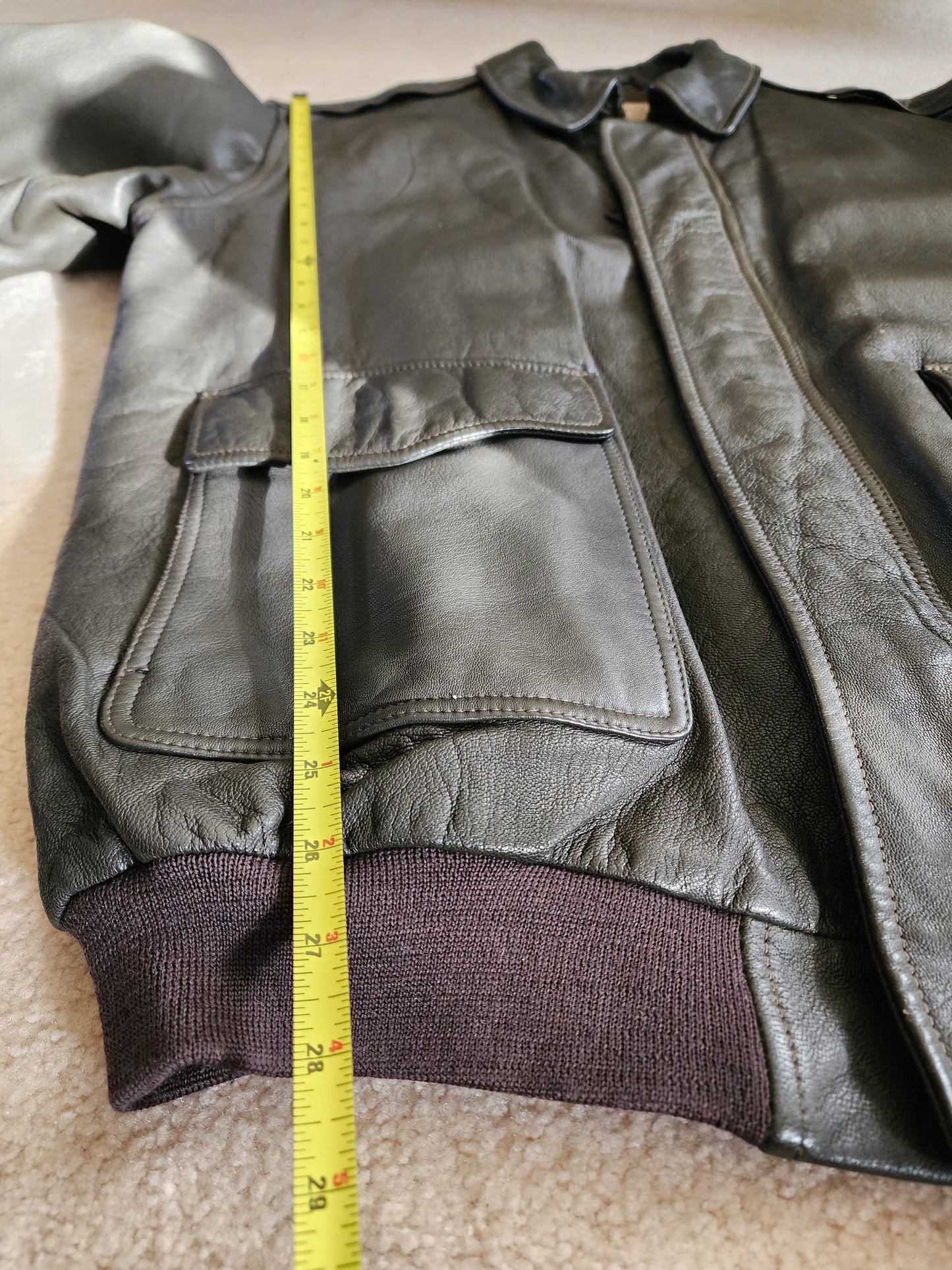 Vintage L.L. Bean 2X Tall Goatskin Leather Bomber Jacket Green/Brownish Aviator