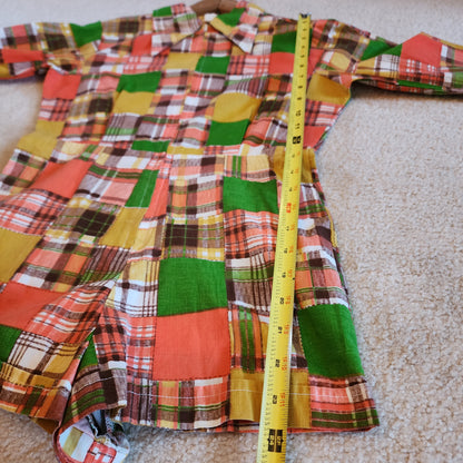 Vintage 70s Size XS Orange Yellow Green Patchwork Shorty Romper Playsuit Jumpsuit