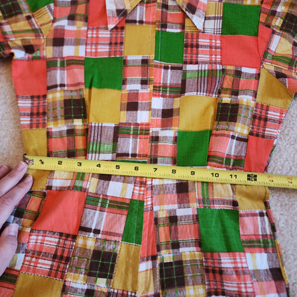 Vintage 70s Size XS Orange Yellow Green Patchwork Shorty Romper Playsuit Jumpsuit