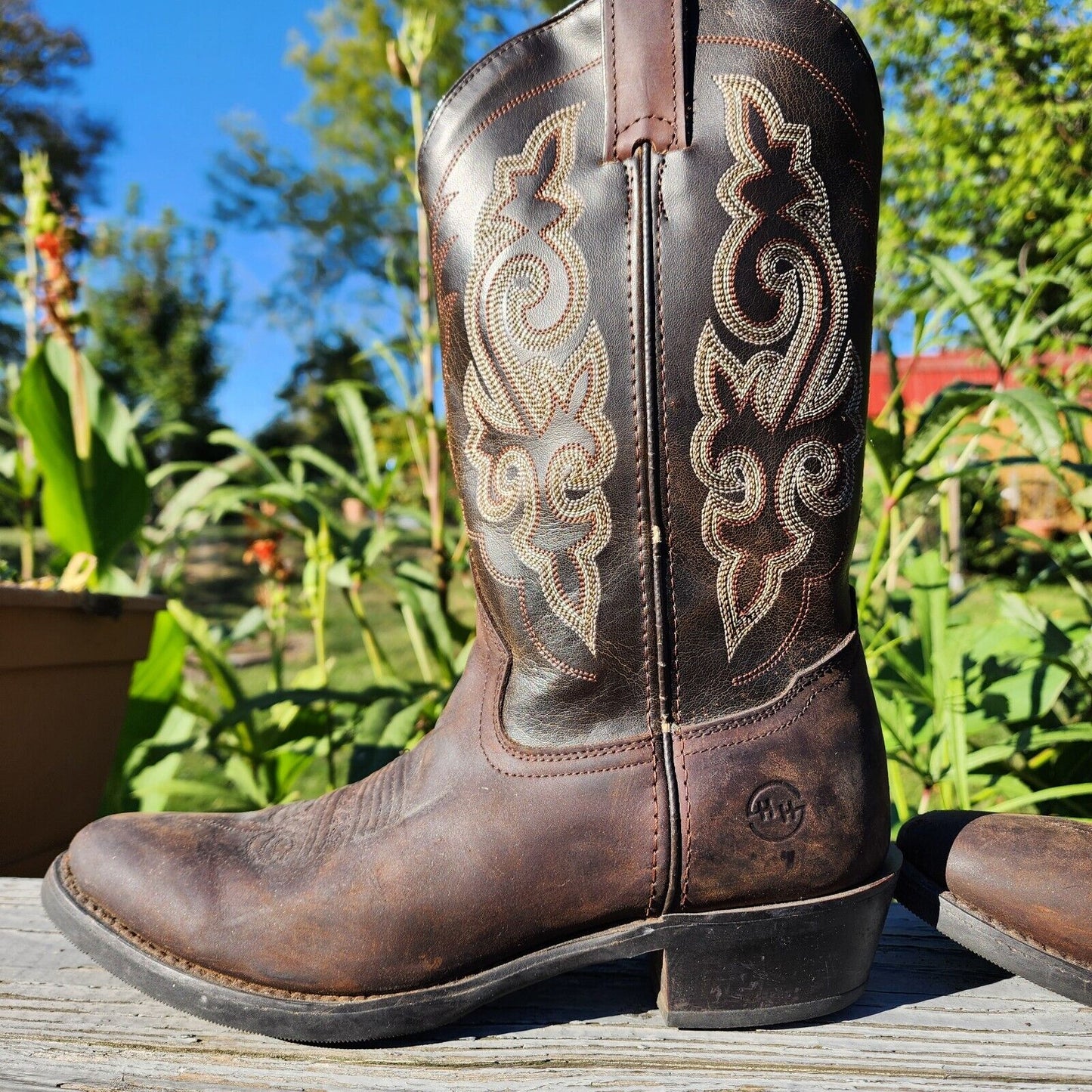 *Second Hand* Women's 8.5 Double H Western Cowboy Boot Brown Country Leather Boot Pre-owned