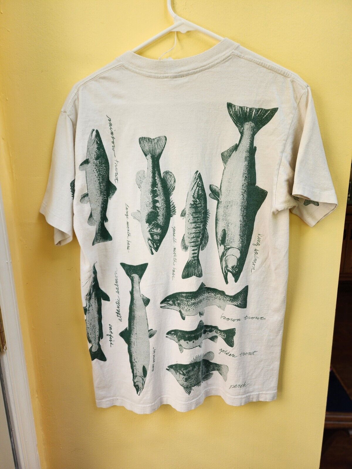 Vintage 1993 Painted Lady Fish All Over Print T-Shirt Large Bass Catfish Trout