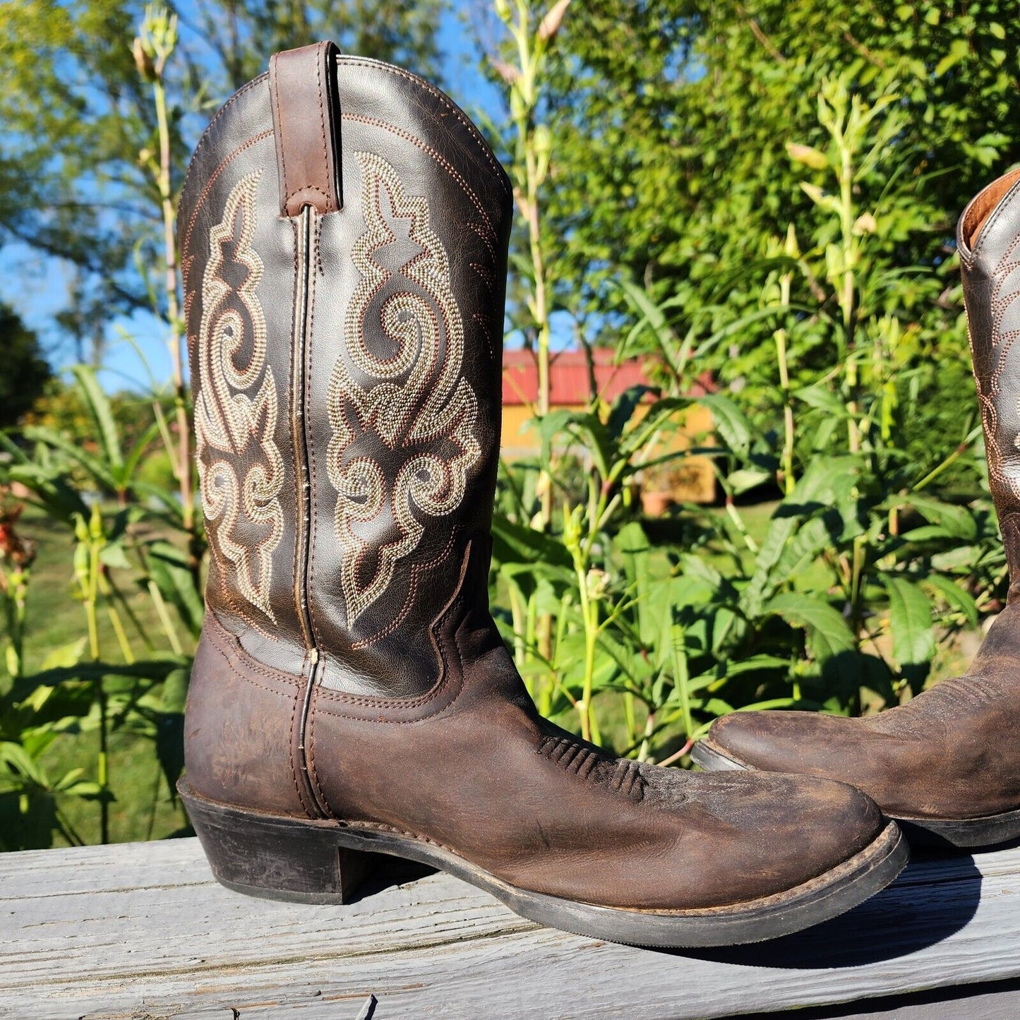 *Second Hand* Women's 8.5 Double H Western Cowboy Boot Brown Country Leather Boot Pre-owned