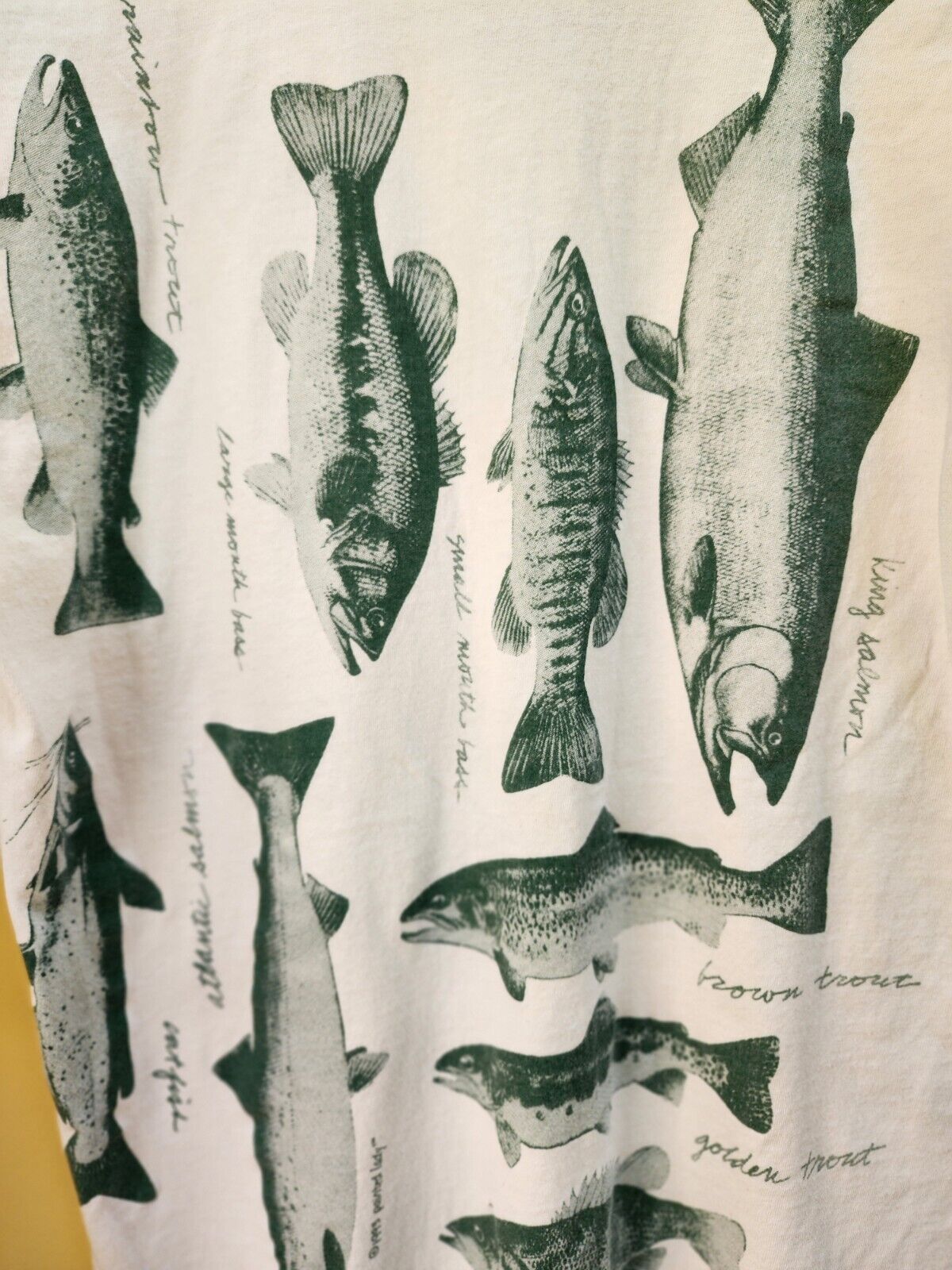 Vintage 1993 Painted Lady Fish All Over Print T-Shirt Large Bass Catfish Trout