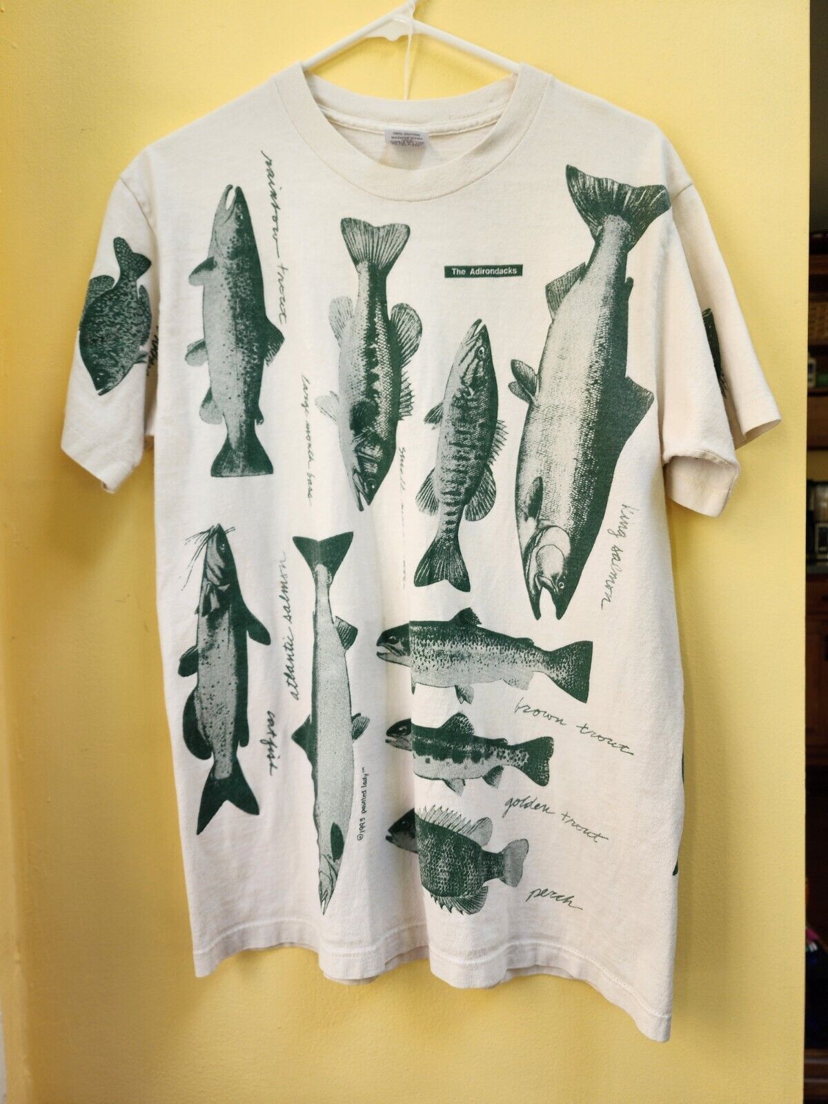 Vintage 1993 Painted Lady Fish All Over Print T-Shirt Large Bass Catfish Trout