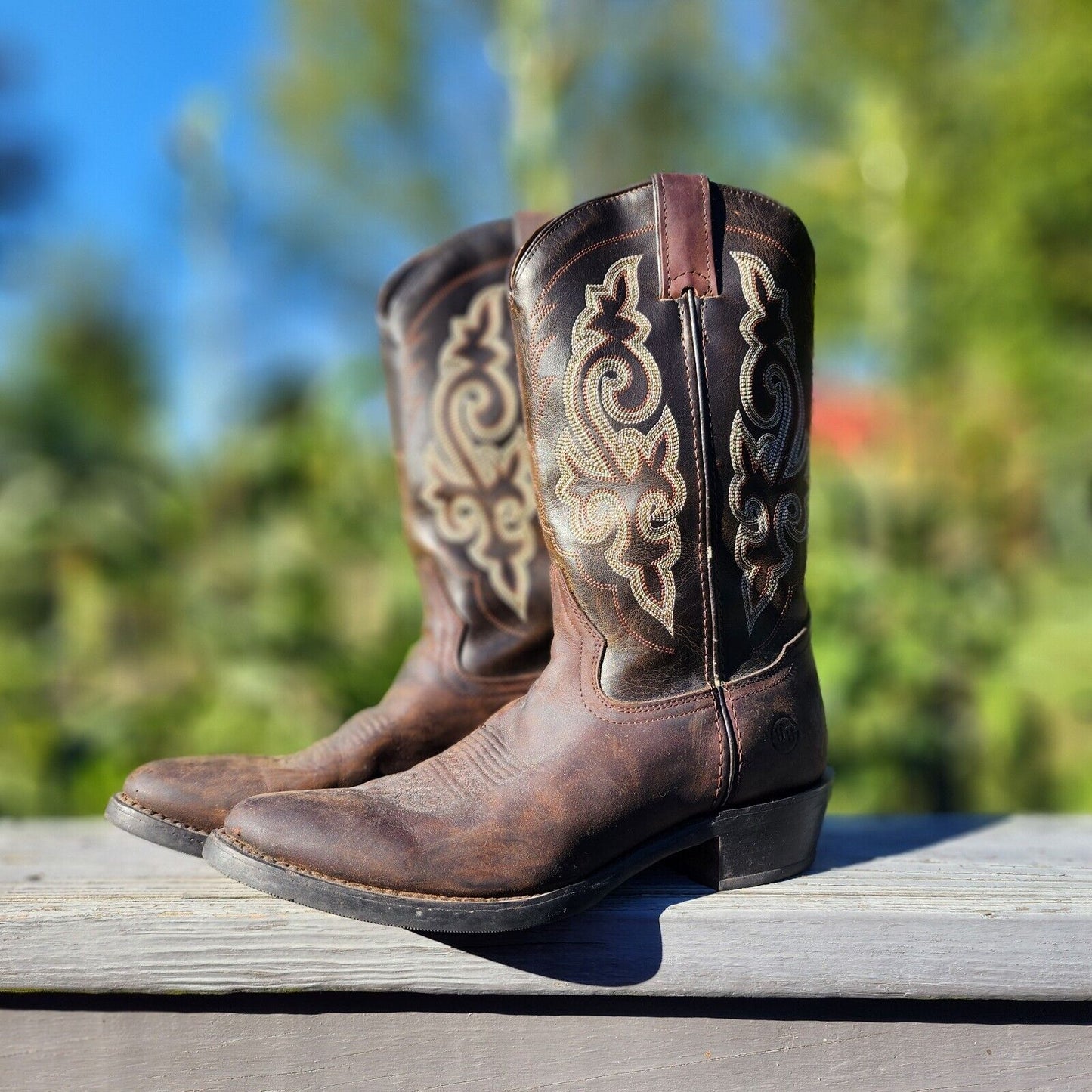 *Second Hand* Women's 8.5 Double H Western Cowboy Boot Brown Country Leather Boot Pre-owned