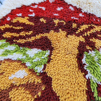 Vintage 1970s Mushroom Latch Hook Wall Hanging Or Rug - Mushroom Home Decor