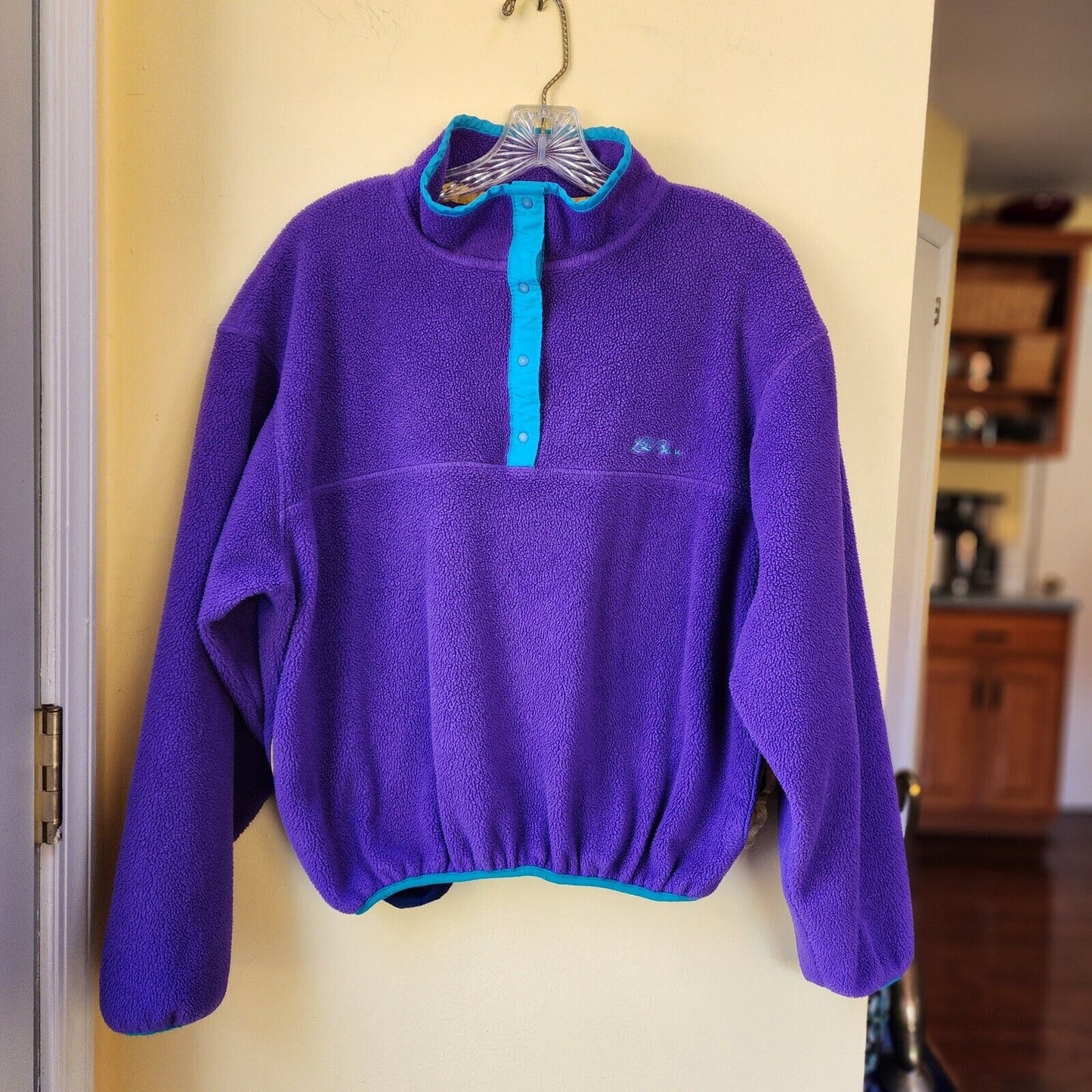 Vintage L.L.Bean 1/4 Snap Fleece Pullover Womens Large Purple Sweater Jacket 90s