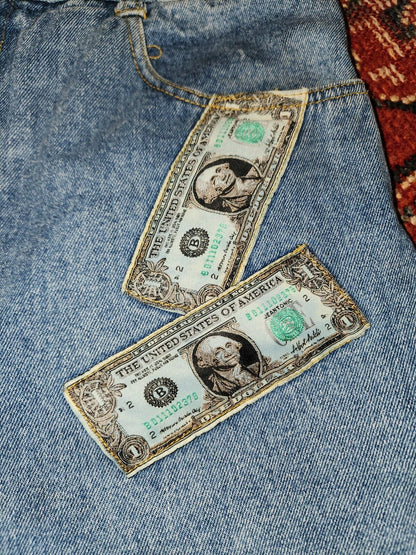 Vintage RARE Y2K Dollar Bills Jeantonic Money Shorts Denim Jean Waist Size 29"
