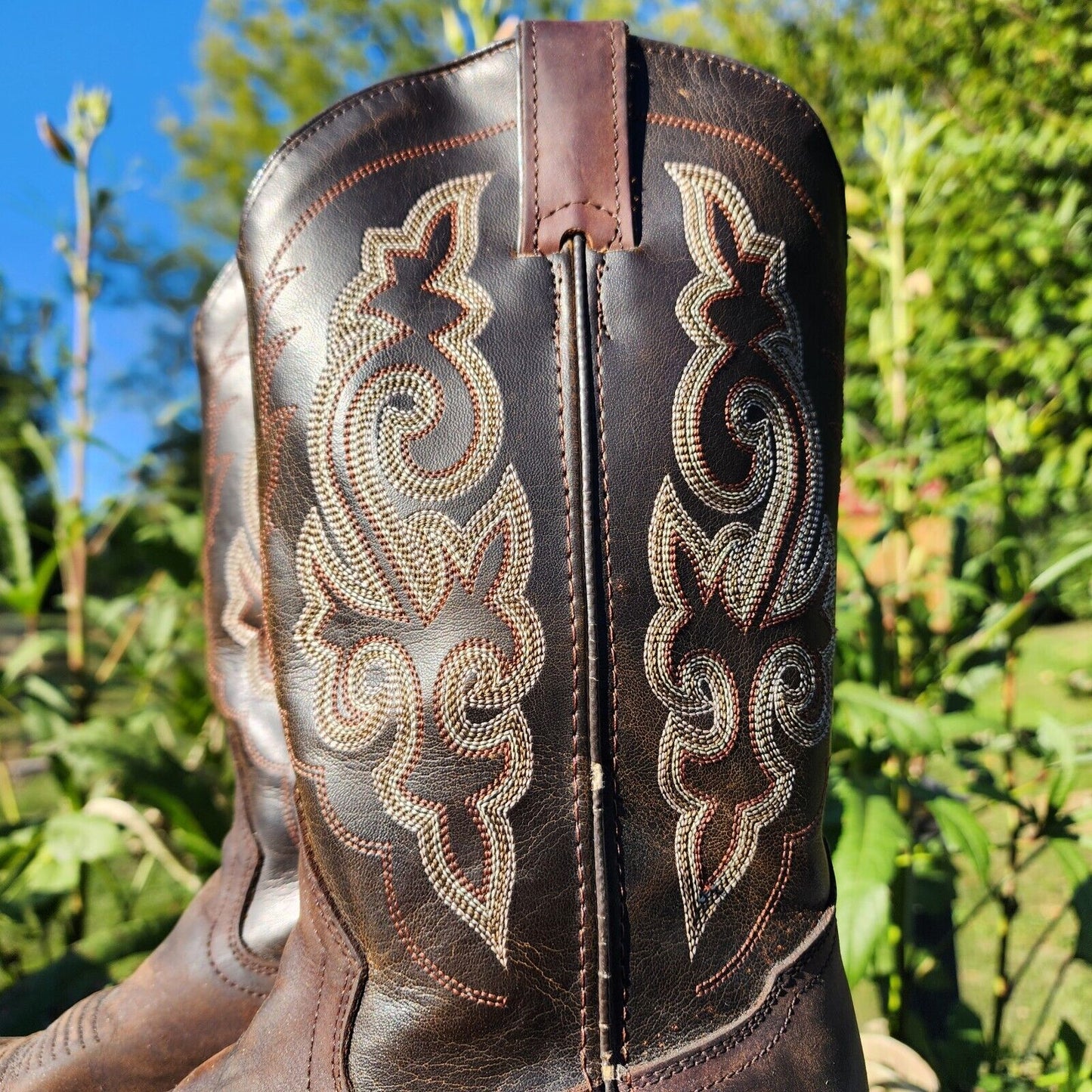 *Second Hand* Women's 8.5 Double H Western Cowboy Boot Brown Country Leather Boot Pre-owned