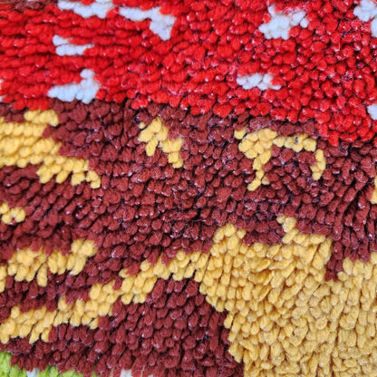 Vintage 1970s Mushroom Latch Hook Wall Hanging Or Rug - Mushroom Home Decor