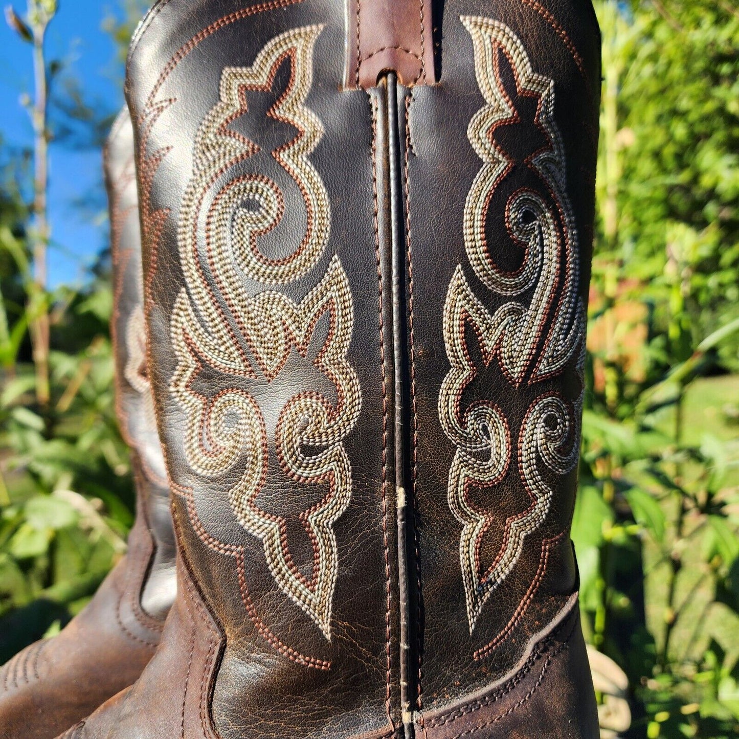 *Second Hand* Women's 8.5 Double H Western Cowboy Boot Brown Country Leather Boot Pre-owned