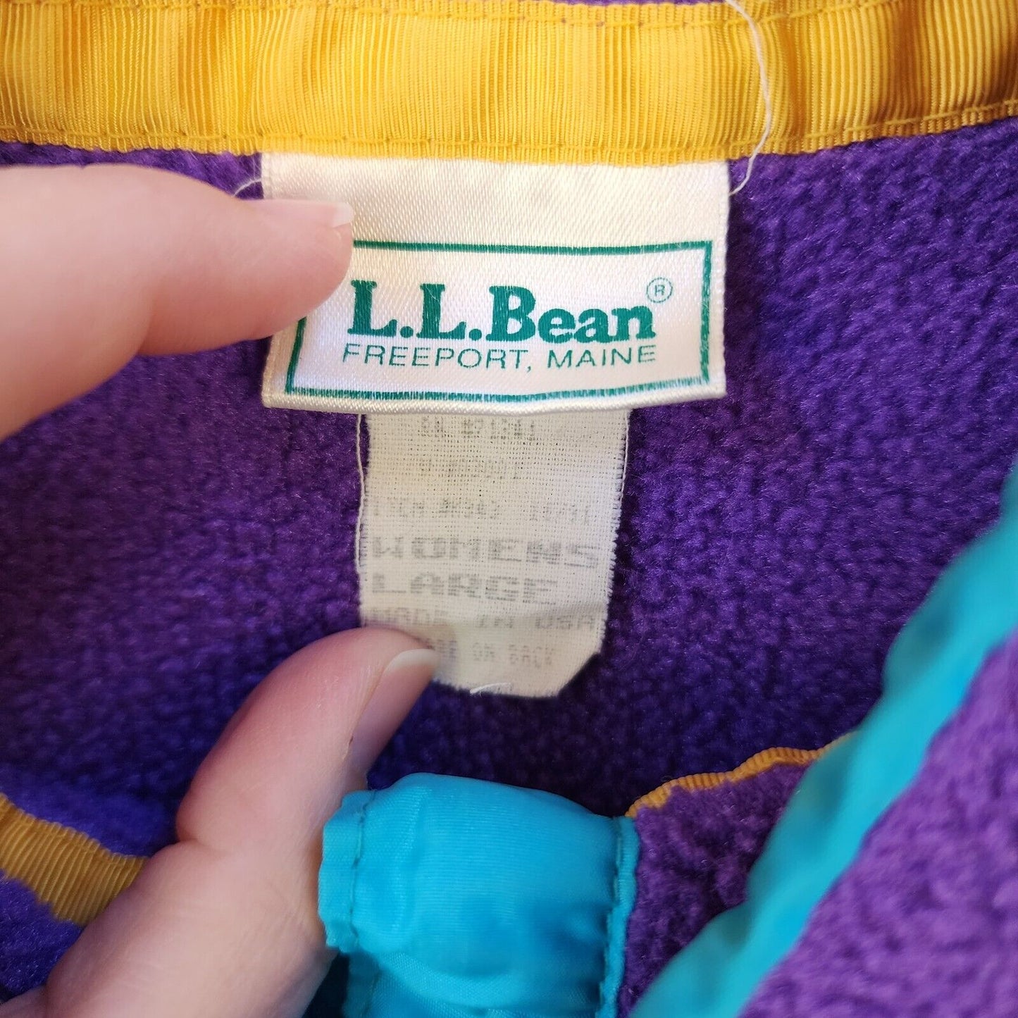 Vintage L.L.Bean 1/4 Snap Fleece Pullover Womens Large Purple Sweater Jacket 90s