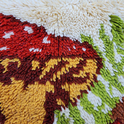 Vintage 1970s Mushroom Latch Hook Wall Hanging Or Rug - Mushroom Home Decor