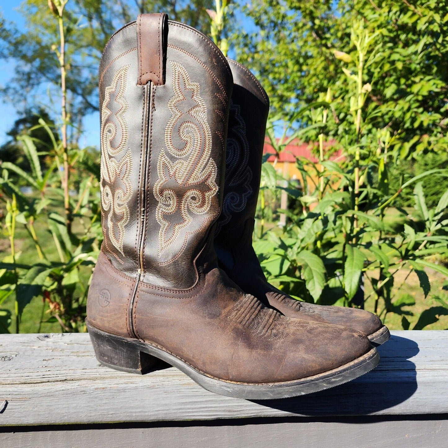 *Second Hand* Women's 8.5 Double H Western Cowboy Boot Brown Country Leather Boot Pre-owned