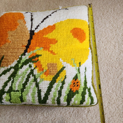 Ramblewood Vintage 60s/70s Orange Yellow Butterfly Pillow With Green Velvet