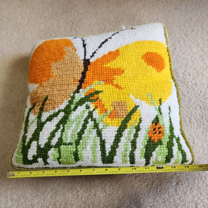 Ramblewood Vintage 60s/70s Orange Yellow Butterfly Pillow With Green Velvet