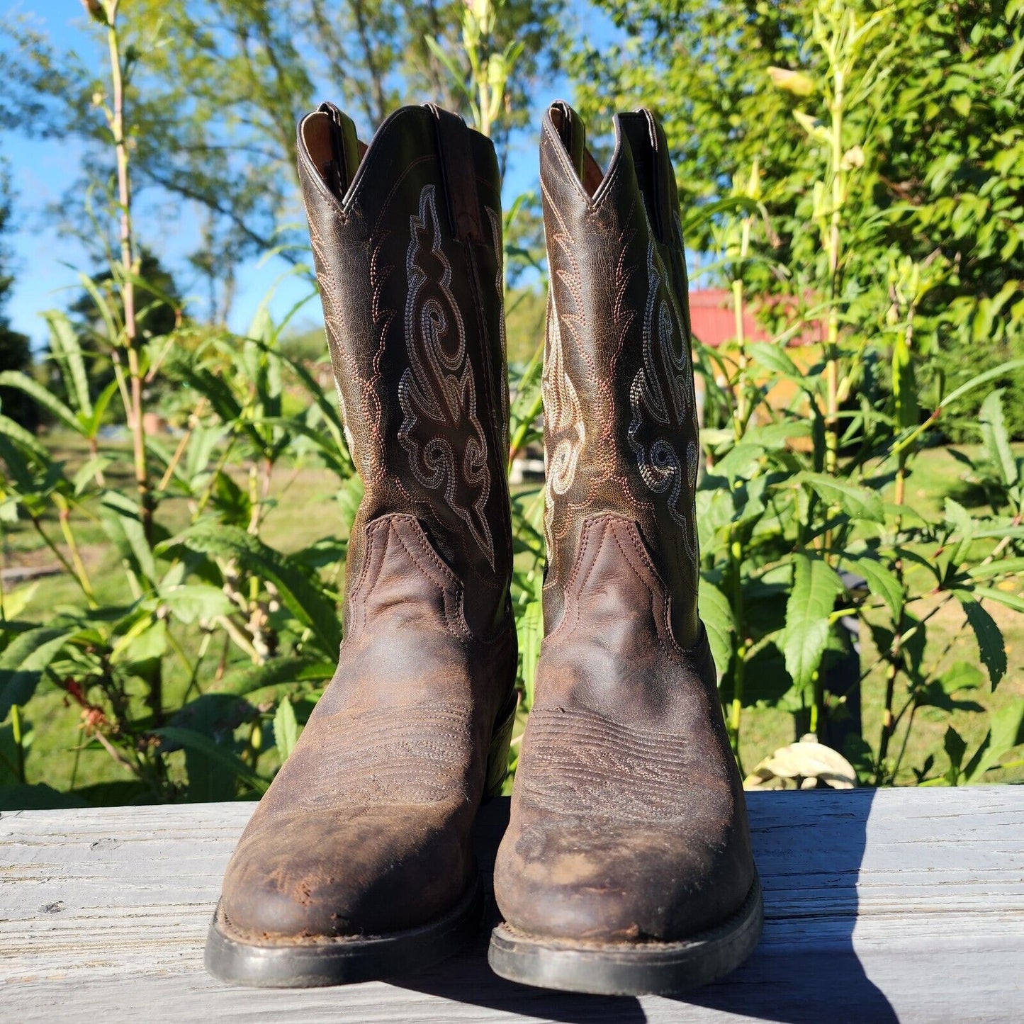 *Second Hand* Women's 8.5 Double H Western Cowboy Boot Brown Country Leather Boot Pre-owned