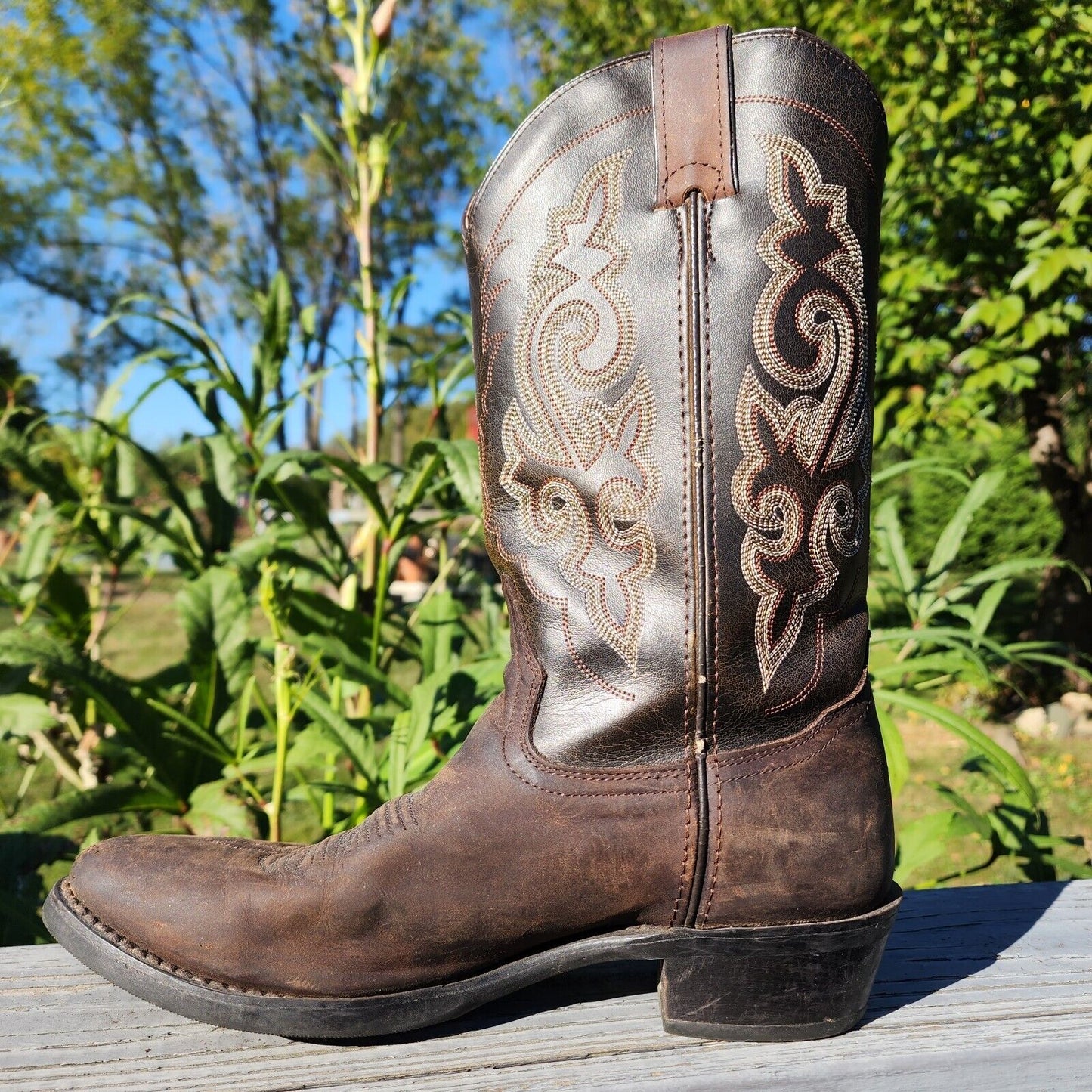 *Second Hand* Women's 8.5 Double H Western Cowboy Boot Brown Country Leather Boot Pre-owned