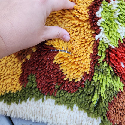 Vintage 1970s Mushroom Latch Hook Wall Hanging Or Rug - Mushroom Home Decor