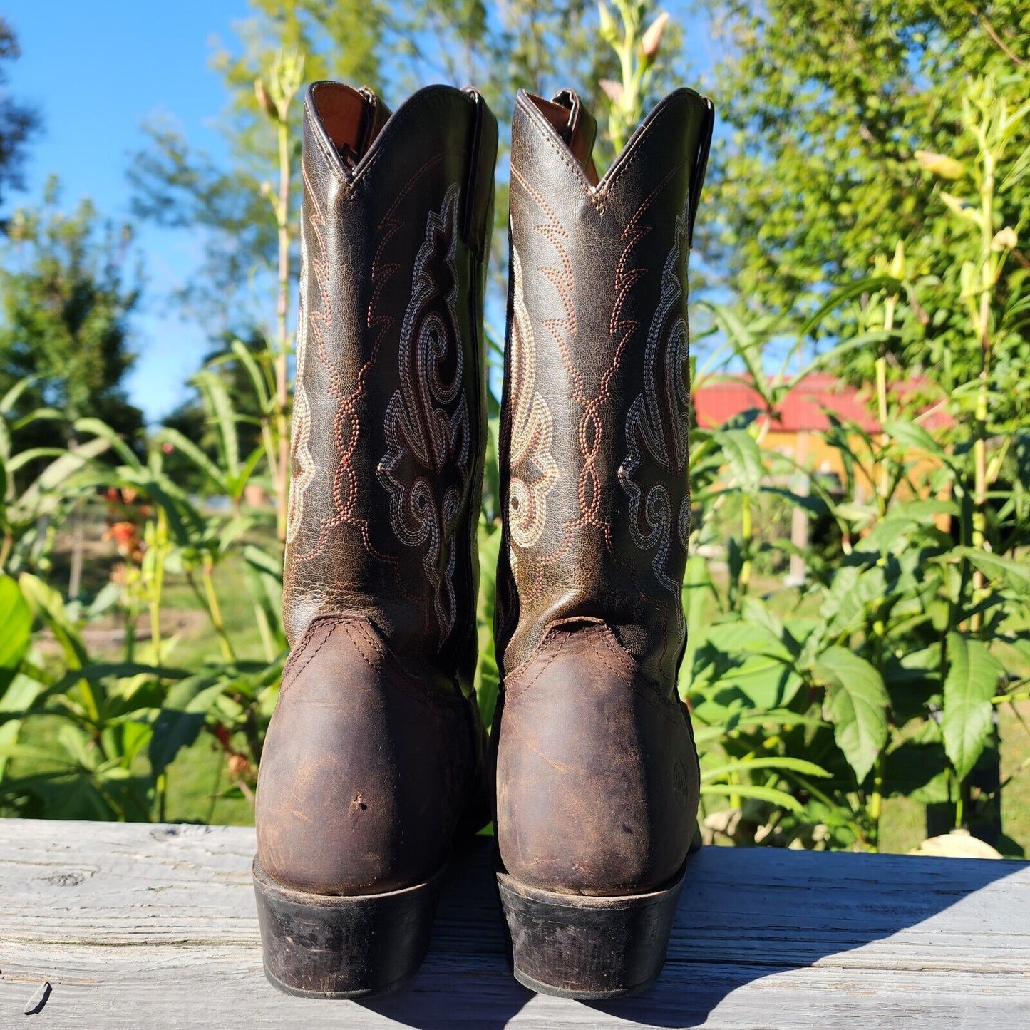 *Second Hand* Women's 8.5 Double H Western Cowboy Boot Brown Country Leather Boot Pre-owned