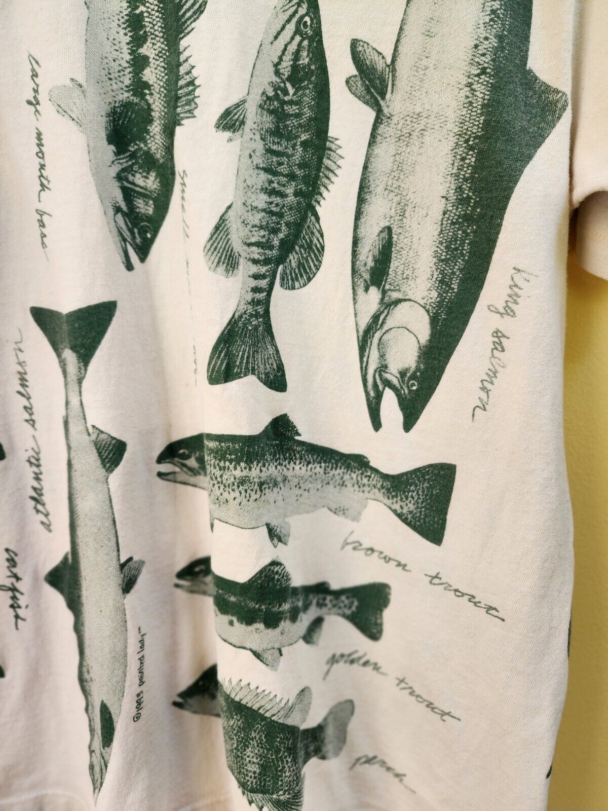 Vintage 1993 Painted Lady Fish All Over Print T-Shirt Large Bass Catfish Trout