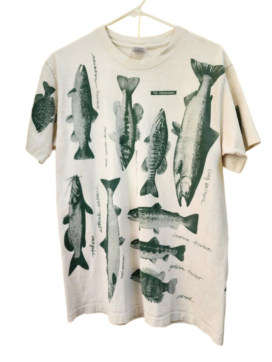 Vintage 1993 Painted Lady Fish All Over Print T-Shirt Large Bass Catfish Trout