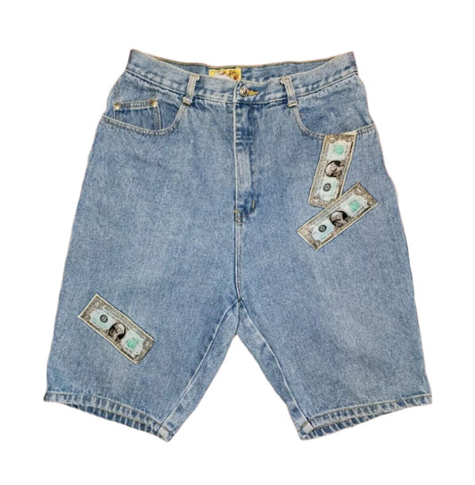 Vintage RARE Y2K Dollar Bills Jeantonic Money Shorts Denim Jean Waist Size 29"